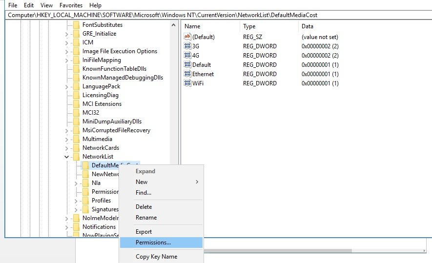 Windows modules installer worker regedit defaultmediacost permission