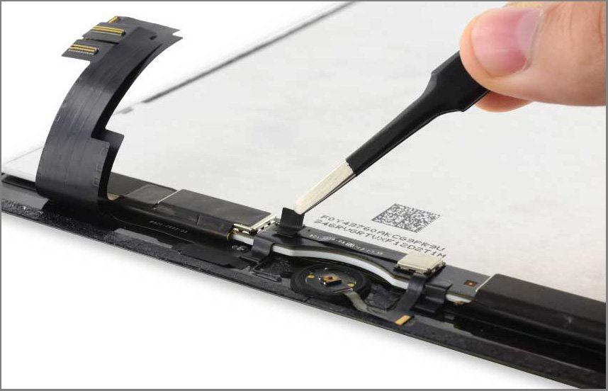 iPad air 2 screen replacement - Step 36 - Peel up the tape covering the Home Button ZIF connector