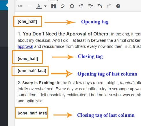 WordPress Column creating plugin Opening & Closing Tag